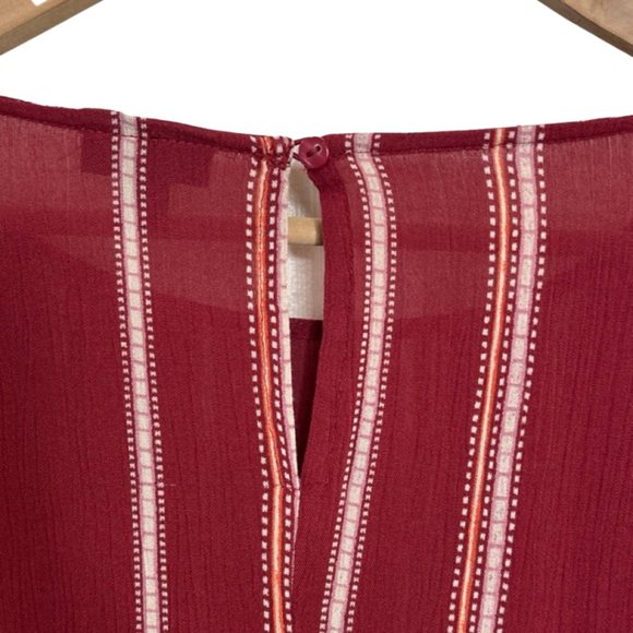 ANA | Red Striped 3/4 Elastic Sleeve Blouse with Waist Tie | Size M - Picture 6 of 10